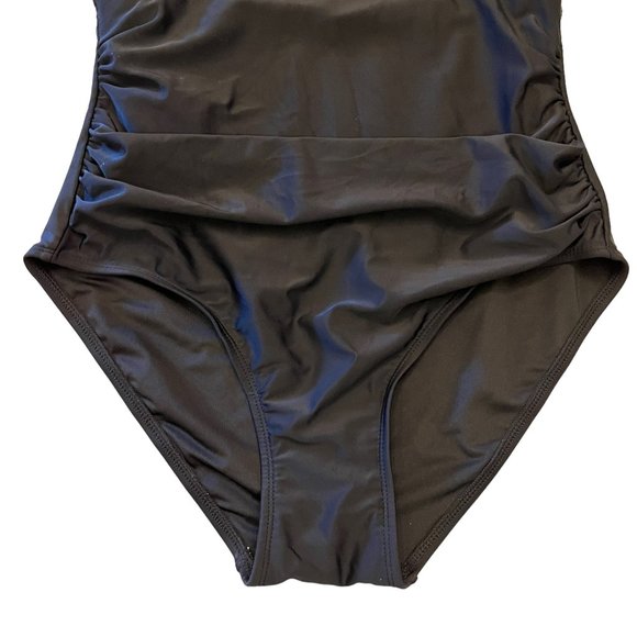 Always Classy! DKNY Black Ruched Halter Neck One-Piece Swim Suit Size XL - Picture 6 of 10